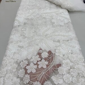 African 3D Beaded Lace Fabric Luxury Bridal 2025 High Quality Nigerian Applique French Tulle Sequins Fabric For Wedding Sewing