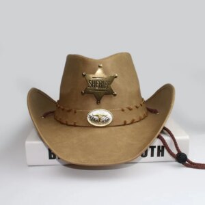 Vintage badge leather men’s and women’s large brimmed national cowboy hat sunshade warm top