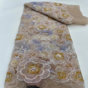 2025 New African Nigerian French High Quality Hot Sale Lace Fabric With Beads Sequins Bride Party Wedding Embroiderg Dress
