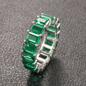 Provence Luxury full band 18K Solid Gold Emerald cut green Lab Gemstones Wedding Ring Engagement ring Personalized Custom