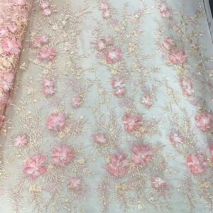 African 3D Embroidered Flower Mesh Fabric Embroidered Lace Clothing Wedding Dress Embroidery Clothing Fabric bridal adress