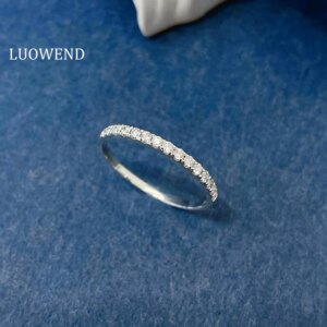 LUOWEND 100% 18K White Gold Rings Classic INS Style 0.20carat Real Natural Diamond Engagement Ring for Women Wedding Jewelry