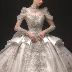 Customized Heavy Industry Satin Wedding Dress for Women 2025 New Retro Bride Long Sleeve Ball Gown Large Size Vestido De Novia