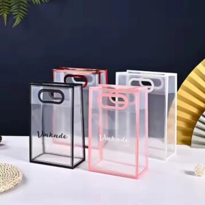 100pack Bulk Custom Logo Clear Plastic Cosmetic Beach Transparent Shopping Tote PVC Bag Wedding Gift Shopping Clothing Bag Pouch