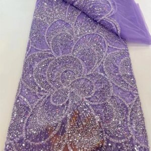 Latest Lace Fabric Purple Beaded Lace Fabric Luxury African Handmade Beads Lace Fabric For Nigerian Weddings Dresses 5ya A1060-1