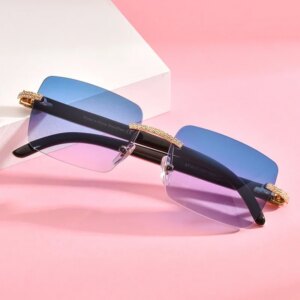 Fashion Men Women Diamond Buffalo Horn Sunglasses Precious White Buffalo Horn Legs High-end Luxury UV400 Protective SUN GLASSES