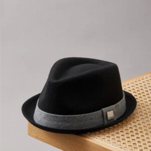 New autumn and winter black curled-edge hat men’s fashion leisure vacation Europe warm