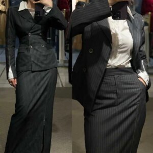 Pinstripe Formal Women Skirts Suits Slim Fit Office Ladies Business Wear Prom Birthday Party Outfit 2 Pieces