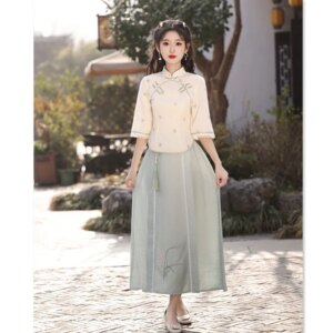 Fashion Improvement National Style Cheongsam Qi Pao Top Suit Spring and Summer New Young Girl Chinese