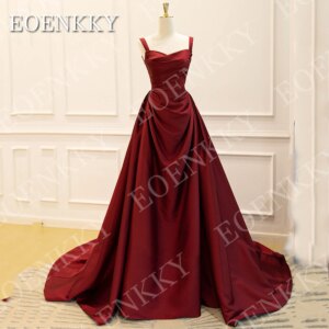 EOENKKY Elegant Satin Evening Dresses for Woman Long Burgundy V Neck A Line Formal Party Dress Customized robe de soirée femme