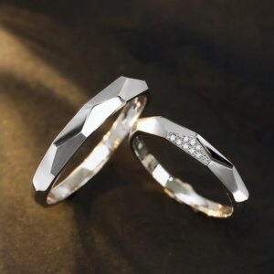 Custom Designer PT950 Platinum Ring Set with Lab-Grown Diamonds – Rhombus Design Couples Engagement & Wedding Rings