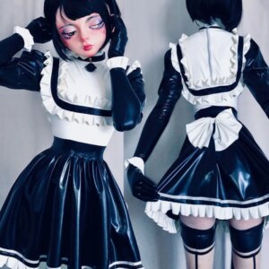 Sexy Latex Dress Cosplay Rubber Skirt Ruffle Bow Decoration