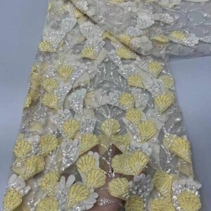 2025 New African French Nigerian High End Lace Fabric With Beads Sequins Mesh for Embroidery Wedding Party Bride Sewing Dress
