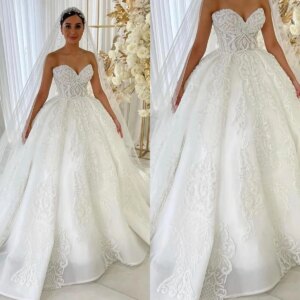 Customized Luxury PROM Train Bridal Dress Sexy Sweetheart Backless Beaded Lace Decal Elegant Wedding Dress Vestidos De Novia