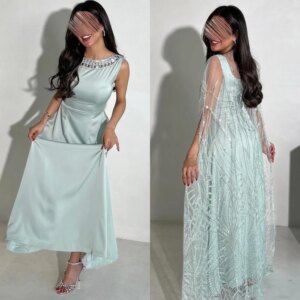 Customized High Quality Prom Chiffon Rhinestone Engagement A-line O-Neck Bespoke Occasion Gown Midi Dresses