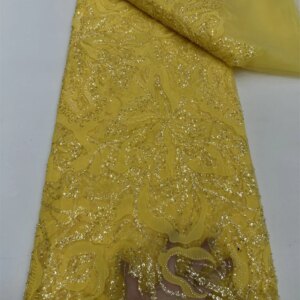 High Quality African Handmade Beaded Lace Fabirc 2025 Sewing sequins Embroidery Nigreian Lace Fabric Women Wedding Dress