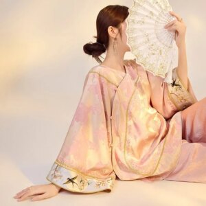 New Chinese style jacquard rayon shirt loose feel temperament