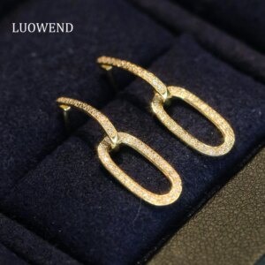 LUOWEND 100% 18K White or Yellow Gold Earrings Real Natural Diamond Drop Earrings for Women Fashion Design High Party Jewelry