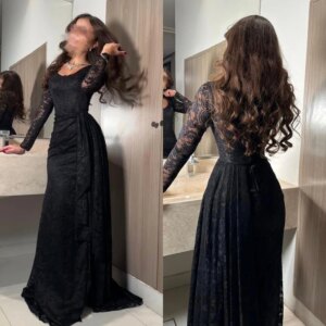 Customized Prom Classic Formal Evening O-Neck A-line Lace Draped Floor-Length Bespoke Occasion Dresses