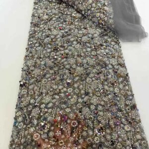African Heavy Beaded Lace Fabric 2025 High Quality Nigerian Sequin Pearl Lace French Tulle Fabric For Wedding Party Dress