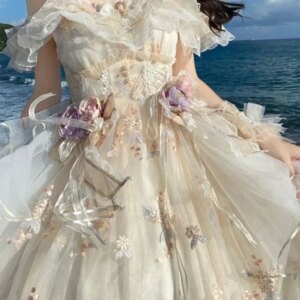 2023 Summer Lolita Midi Dress Women Casual Vintage Luxur Dress Office Lady Kawaii Clothing Short Sleeve Lace Even Party Dress