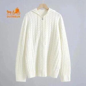 2025 Winter New Sweater Women’s Chunky Knit Cashmere Wool Zipper Knitted Cardigan Jacket Hoodie Heavy Thickening Warm Travel