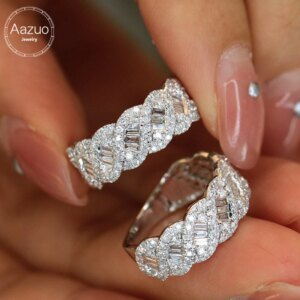 Aazuo18K Solid White Gold Real Diamonds 1.1ct Luxury Hemp Rope Ring Gifted For Woman Deluxe Banquet Jewelry Woman’s Fashion