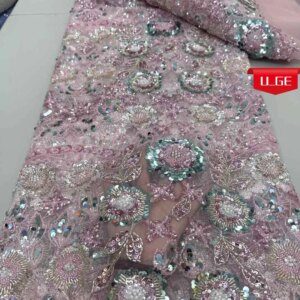 2025Latest Elegant Superior Quality Autria Luxurious Soft mesh Lace With Lots Beads fabric For Wedding Evening Dress U_Ge2895