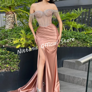Elegant Off Shoulder Sequuins Side Split Mermaid Formal Evening Dresses Party Prom Gowns Customized
