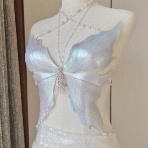 Mermaid Corset Color 3D Printed Performance Top Glossy Fishtail Corset With Shoulder Straps Soft Glue Bra Butterfly Corset