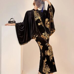 New Chinese style luxurious embroidery print design coat cape dress suit women