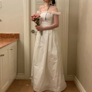 Vintage Taffeta Strapless Wedding Dress With Detachable Short Sleeves Floor Length A Line Lace Up Back Bridal Gown TSWD211