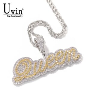 Uwin Csutom Big Cursive Letter One Name Personalised pendant Tennis Chain 2 Colors Cubic Zirconia Fashion Hiphop Jewelry