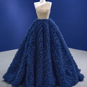 Blue Quinceanera Dresses Ball Gown One-shoulder Tulle Ruffles Beaded Mexican Sweet 16 Dresses 15 Anos Customized