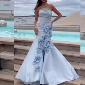 Customized  Evening Jersey Flower Quinceanera Mermaid Strapless Bespoke Occasion Gown Long Dresses Saudi Arabia