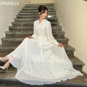 Customized Prom Gown Formal Evening Dress YPMWZX V-neck A-line Floor Length Skirts Layered Draped Tulle Print Bespoke Occasion D