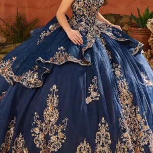 NA256 Customized Mexican Navy Blue Women Birthday Party Dress Sequined Applique Puffy Bow Long 15 16 Year Girl Quinceanera Prom