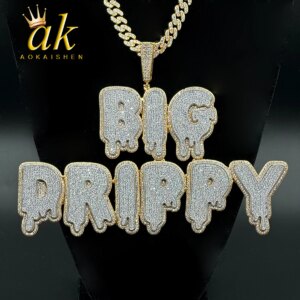 Aokaishen Custom Name Necklace for Men Two Tone Iced Out Personalized Pendant Micro Pave Hip Hop Jewelry 2023 Drop Shipping