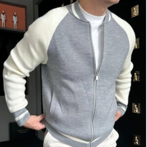 Autumn and winter baseball knit sweater Autumn and winter men’s casual coat Long sleeve slim fit patchwork zipper cardigan men