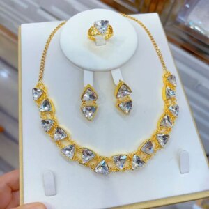 New European Dubai 24K Gold Plated Necklace Earrings Rings Wedding Party Gift Jewelry Set for Lovers YY10627