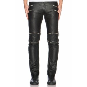 Men Zip Up Authentic Sheepskin Real Leather Pant Slim Fitted Fashion Jogger