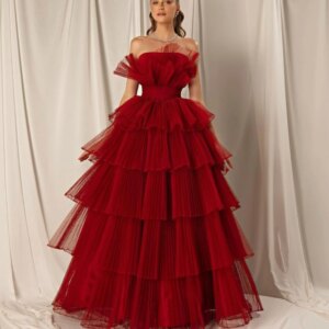 Customized Sparkle Exquisite Simple Elegant Strapless A-line Evening Layered Net Tulle Floor Length Custom