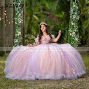 Customized Pink Quinceanera Dresses 2025 Luxury Ball Gown Flower Applique Girl Sweet 16 Dress Vestidos De 15 Anos Birthday Party