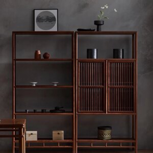 Light Luxury Black Walnut Solid Wooden Bookshelf Indoor Furniture Set