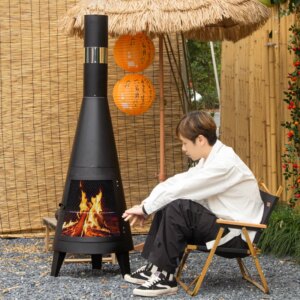 Black Mexican Chiminea Outdoor Fire Pit With Chimney Wood Burning Garden Fireplace For Barbecue Garden Firepit