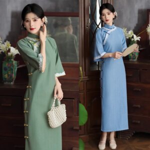 Old Shanghai Retro Chinese Style Improved New Large Sleeve Cheongsam Qi Pao Autumn Full Cardigan Ancient