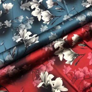 Spray-painted magnolia stretch silk satin 19momme fabric cheongsam dress summer 2 colors