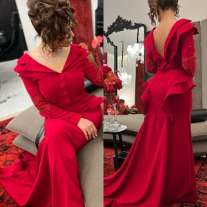 Customized Evening Jersey Sequined Ruched Graduation A-line V-neck Bespoke Occasion Gown Long Dresses