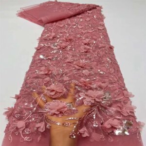 3D Lace African Sequins Lace Fabrics 2024 High Quality Embroidery French Nigerian Lace Fabric Tulle For Wedding Sewing Material