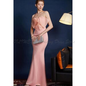 Elegant Pink Evening Dresses Women Strapless Sleeveless Backless Mermaid Simple Floor Length Banquet Celebrity Gowns Long